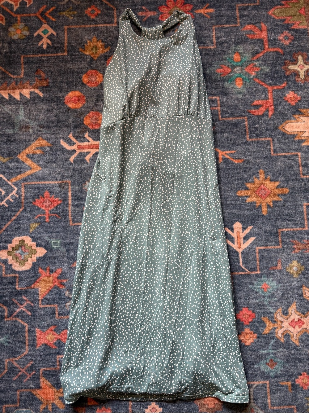 Prana Teal Maxi Skirt with White Dot Print